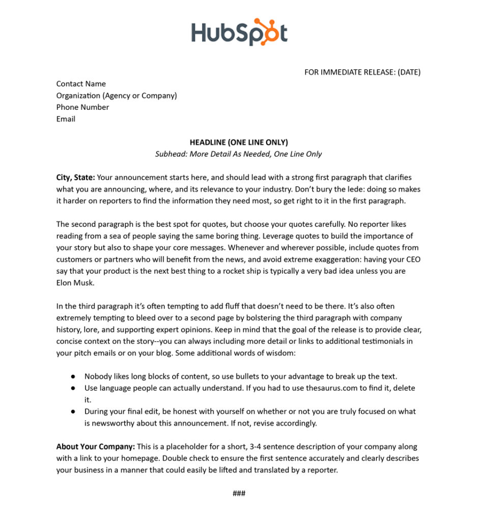 HubSpot How to write a press release