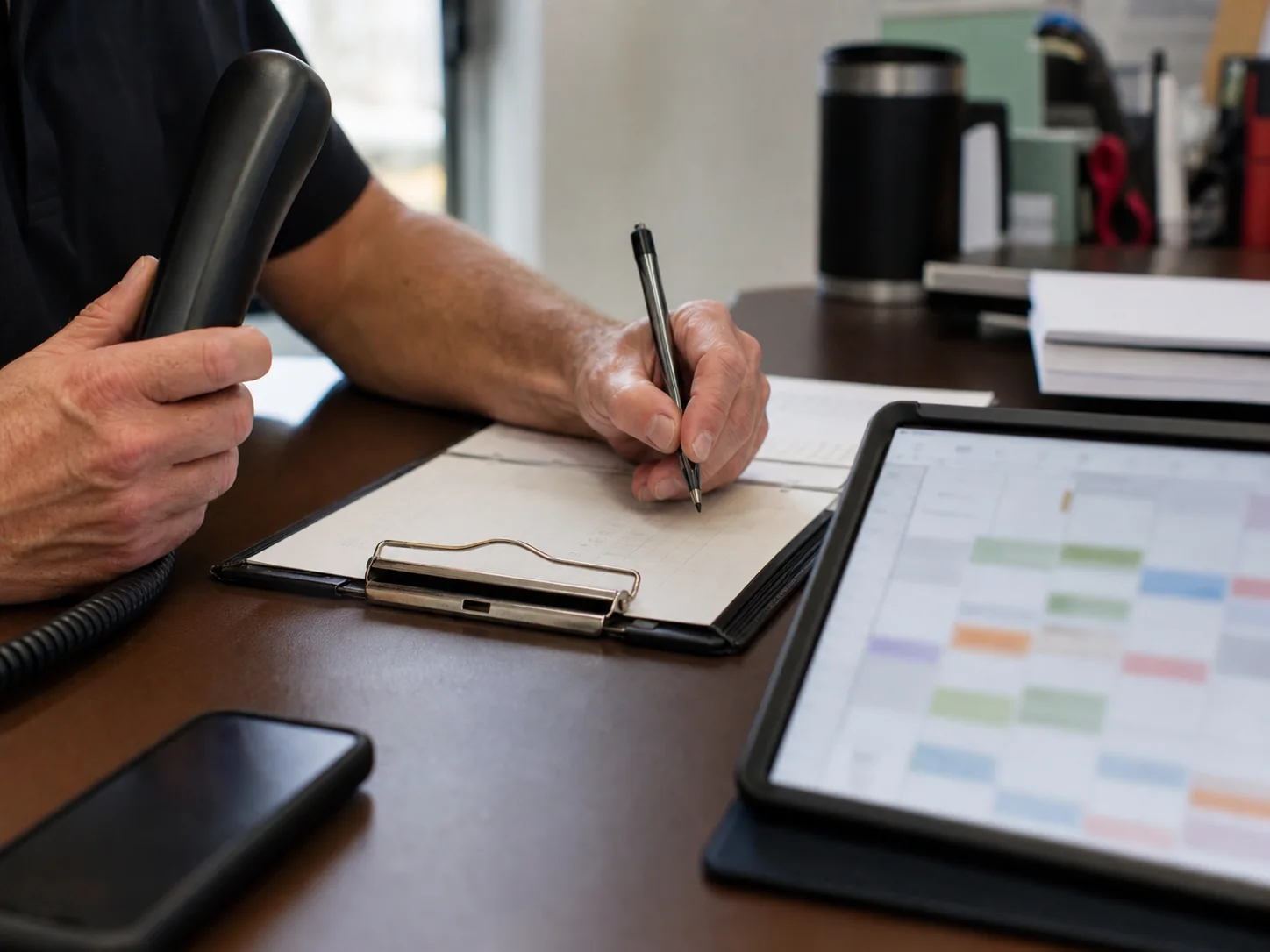 Customer inquiry moving from a phone to a call sheet and appointment calendar